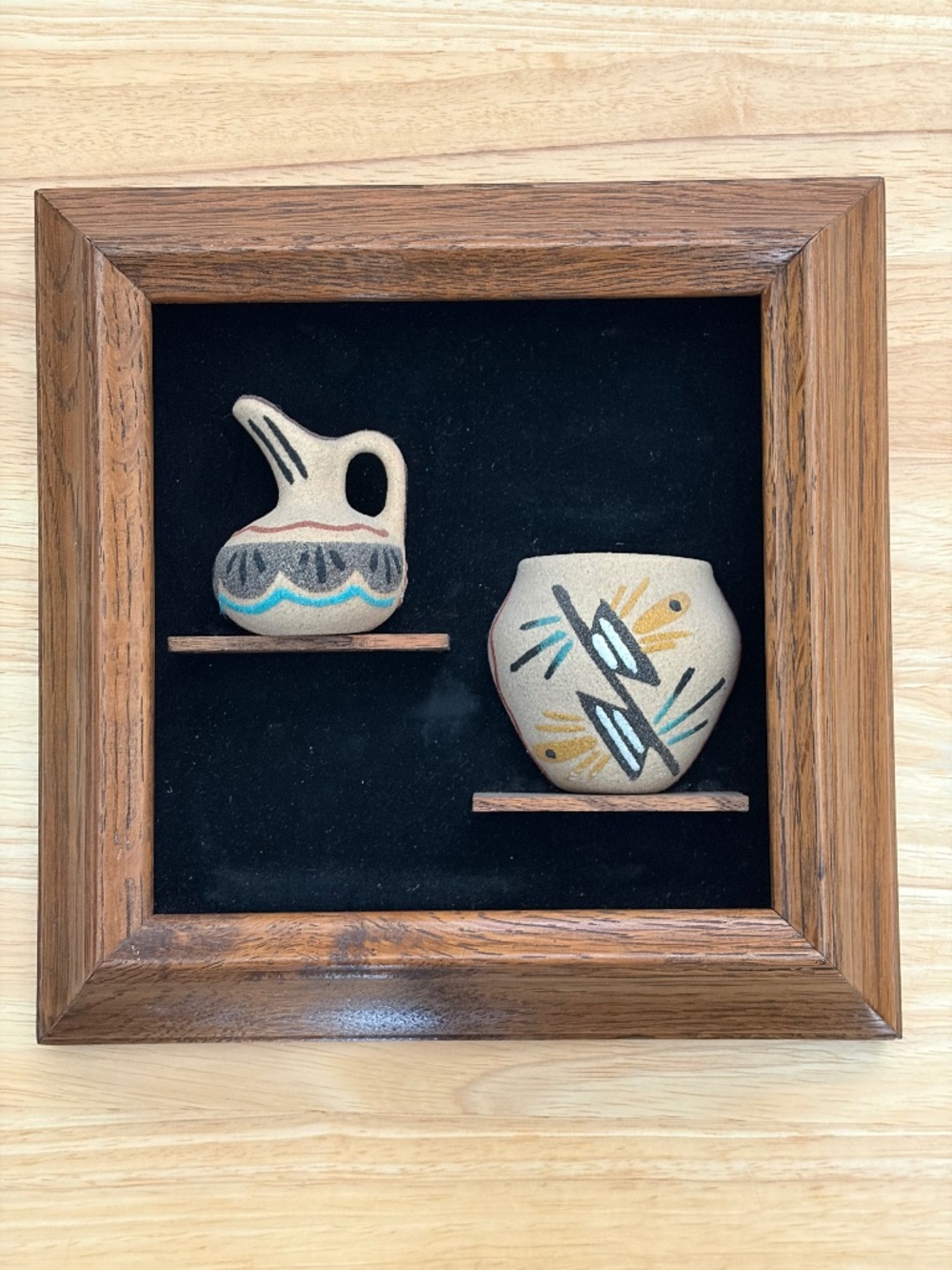 Vintage Southwestern Miniature Pottery Shadow Box Wall Art